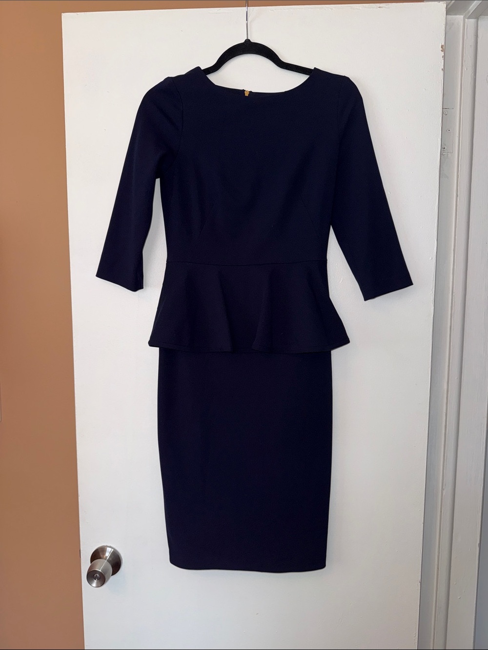 Calvin Kelvin Women's Navy Peplum Long-Sleeve Sheath Dress